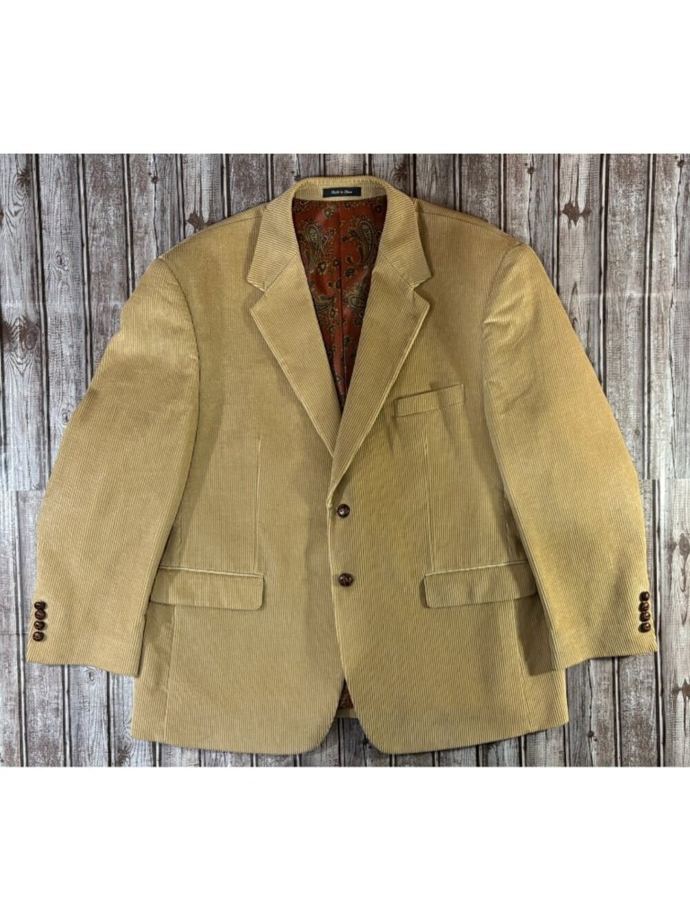 LAUREN RALPH LAUREN Corduroy two Button Blazer Jacket sz 46 S Tan Paisley lined